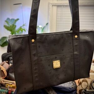 MCM Black Monogram Tote Bag